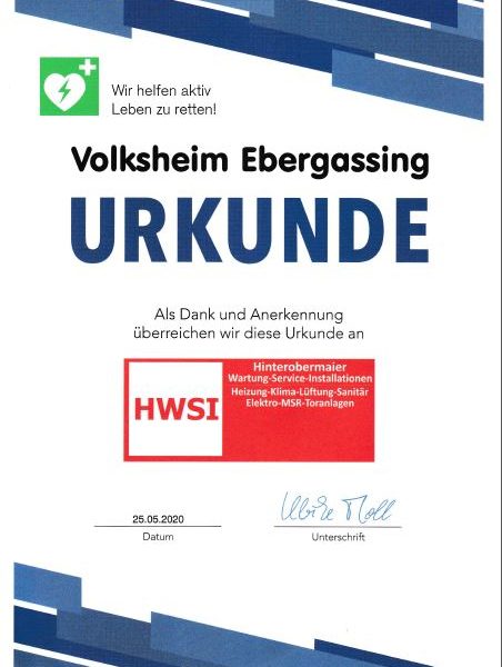HWSI unterstützt das Volksheim Ebergassing